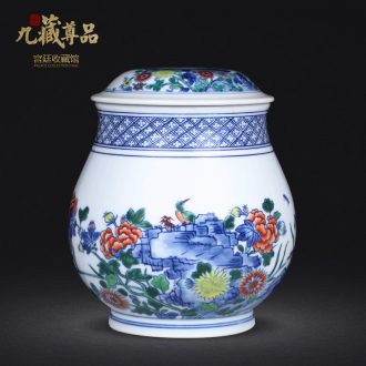 Jingdezhen ceramics hand-painted bucket color painting of flowers and tea canister to study home sitting room adornment handicraft furnishing articles