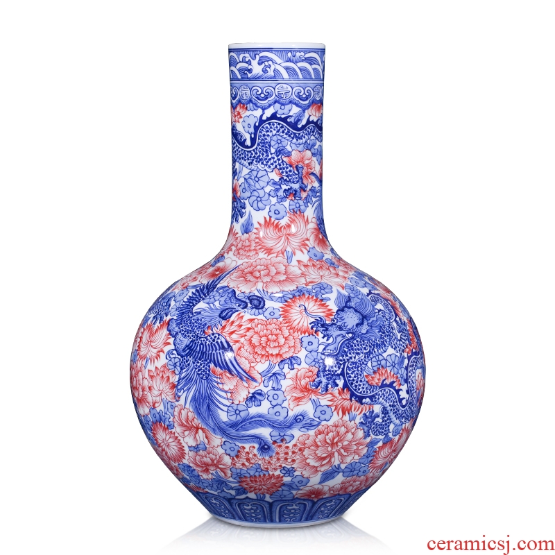 Jingdezhen ceramics imitation the qing qianlong blue - and - white longfeng celestial large vases, Chinese style living room home furnishing articles