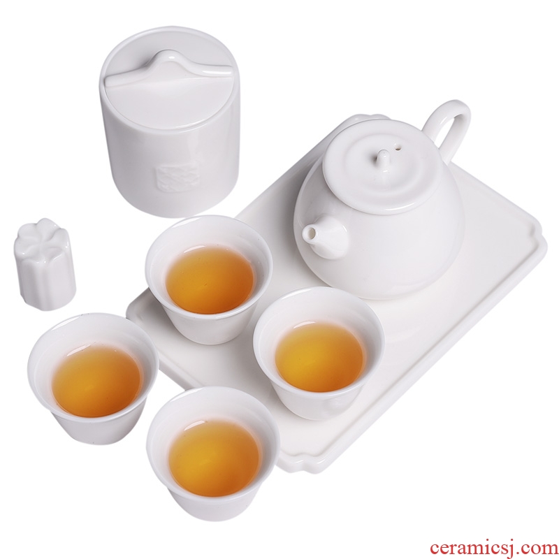 Dehua white porcelain kung fu tea set suit household pure white ceramic tea cup small set of gift boxes of custom logo