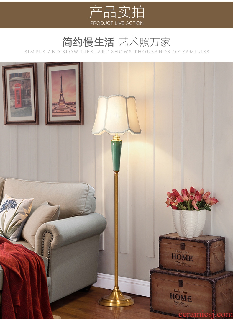 American ceramic sitting room floor lamp Nordic light villa key-2 luxury contracted restaurant bedroom whole copper vertical desk lamp of the head of a bed