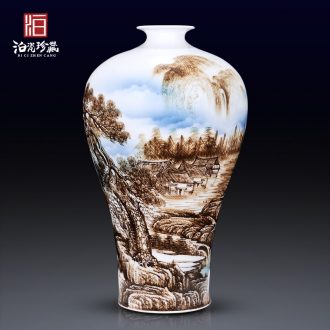 Jingdezhen blue and white porcelain manual hand - made vases, new Chinese style is I sitting room is placed in dry flower adornment ornament