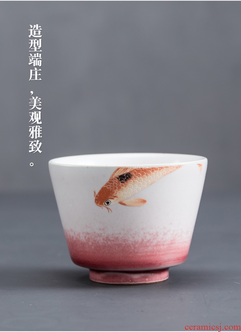 Kung fu tea set single cup sample tea cup individual household ceramics cup bowl kiln built master cup carp cup gift box