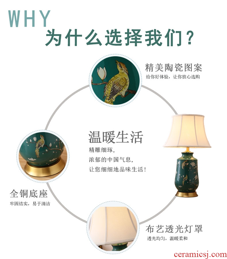 American desk lamp European rural living room corner of new Chinese style of bedroom the head of a bed a few full copper jingdezhen ceramic lamp