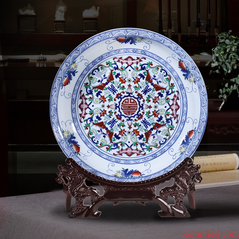 Jingdezhen ceramics archaize color bucket live grain big porcelain hang dish hanging new Chinese style household adornment furnishing articles