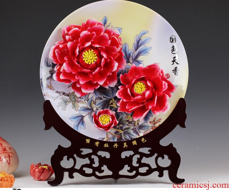 Dust heart hall 14 inches of luoyang peony porcelain decoration home decoration hanging dish plate furnishing articles ceramic arts and crafts business