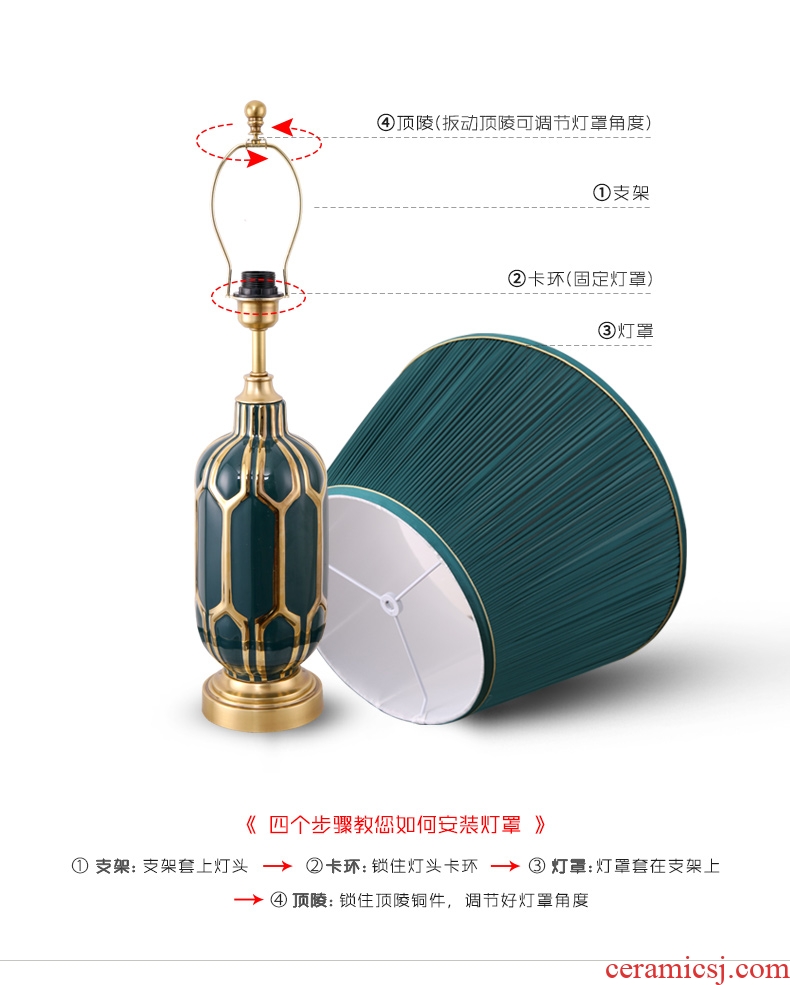 New jingdezhen ceramic desk lamp warm bedroom berth lamp light key-2 luxury American - style Nordic New Chinese style restoring ancient ways is the living room towns