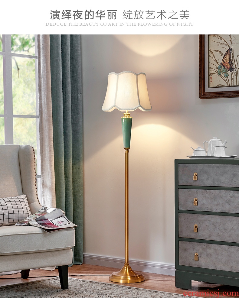 American ceramic sitting room floor lamp Nordic light villa key-2 luxury contracted restaurant bedroom whole copper vertical desk lamp of the head of a bed