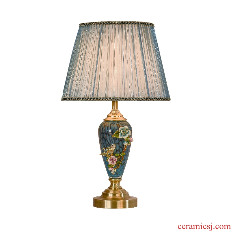 American retro full copper colored enamel lamp european-style luxury study creative ceramic marriage of bedroom the head of a bed room living room