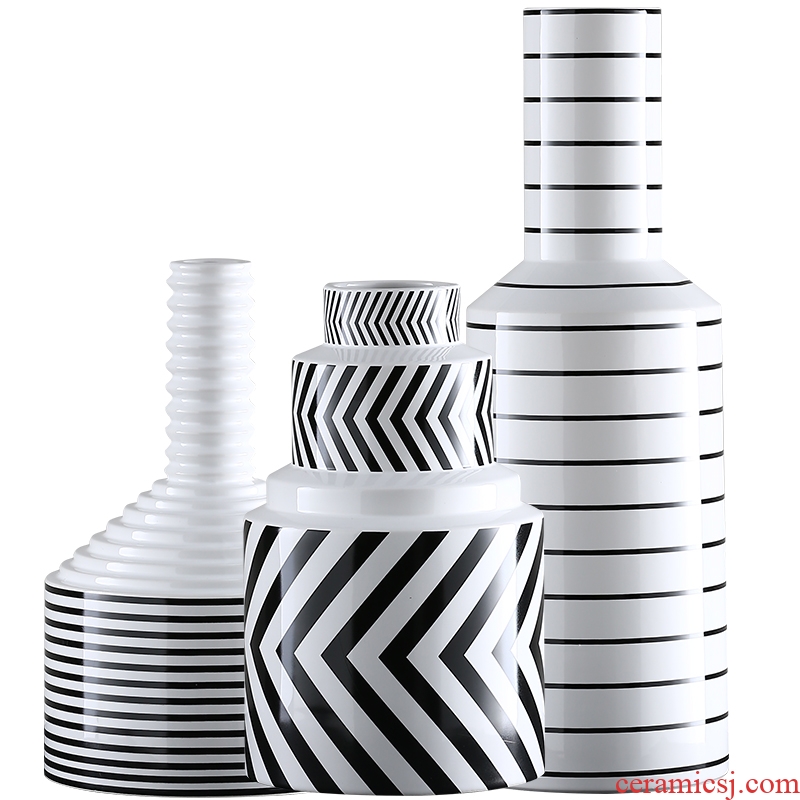 BEST WEST geometric stripe ceramic vase furnishing articles of the new Chinese style living room wine soft light key-2 luxury decoration decoration