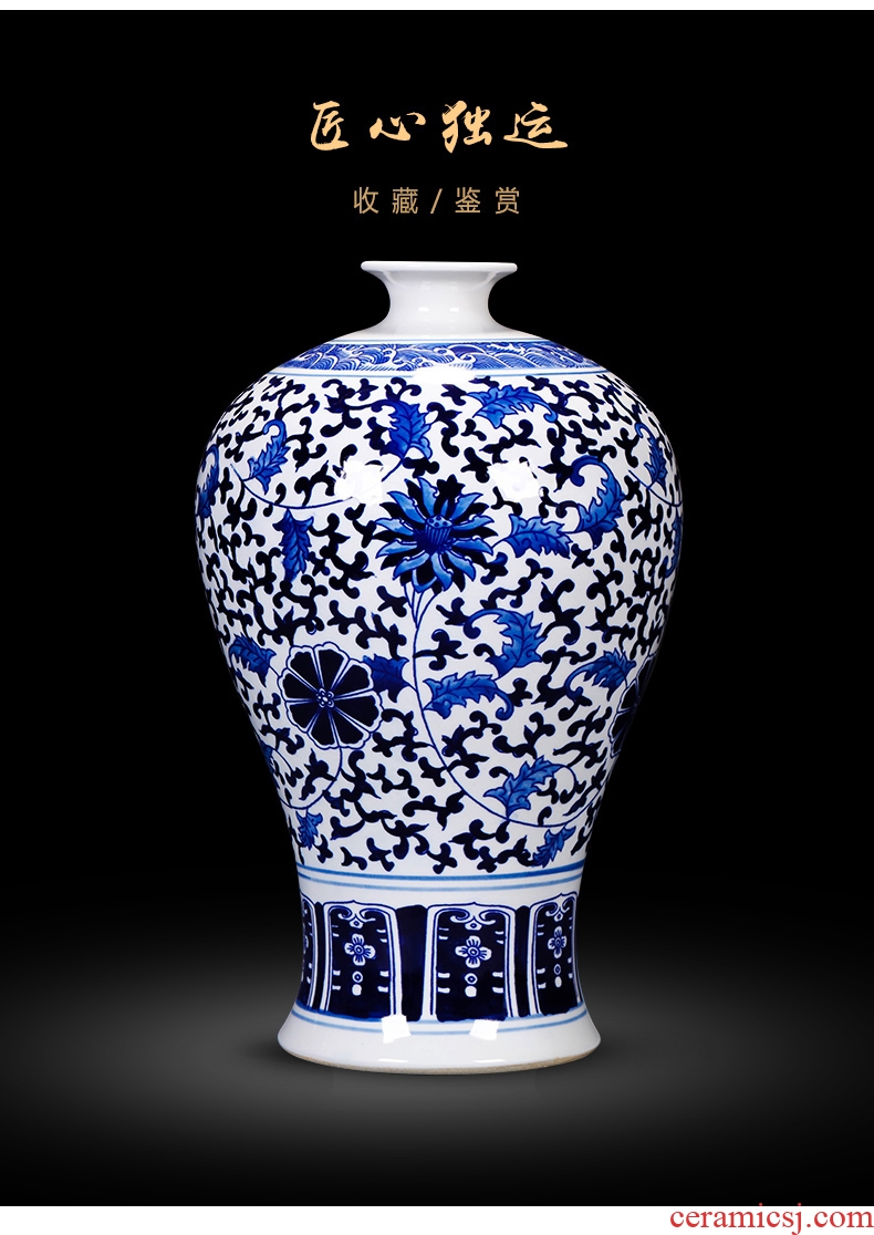 Jingdezhen blue and white porcelain ceramic vases, antique large flower arrangement of Chinese style living room TV cabinet home decoration furnishing articles - 600938722049