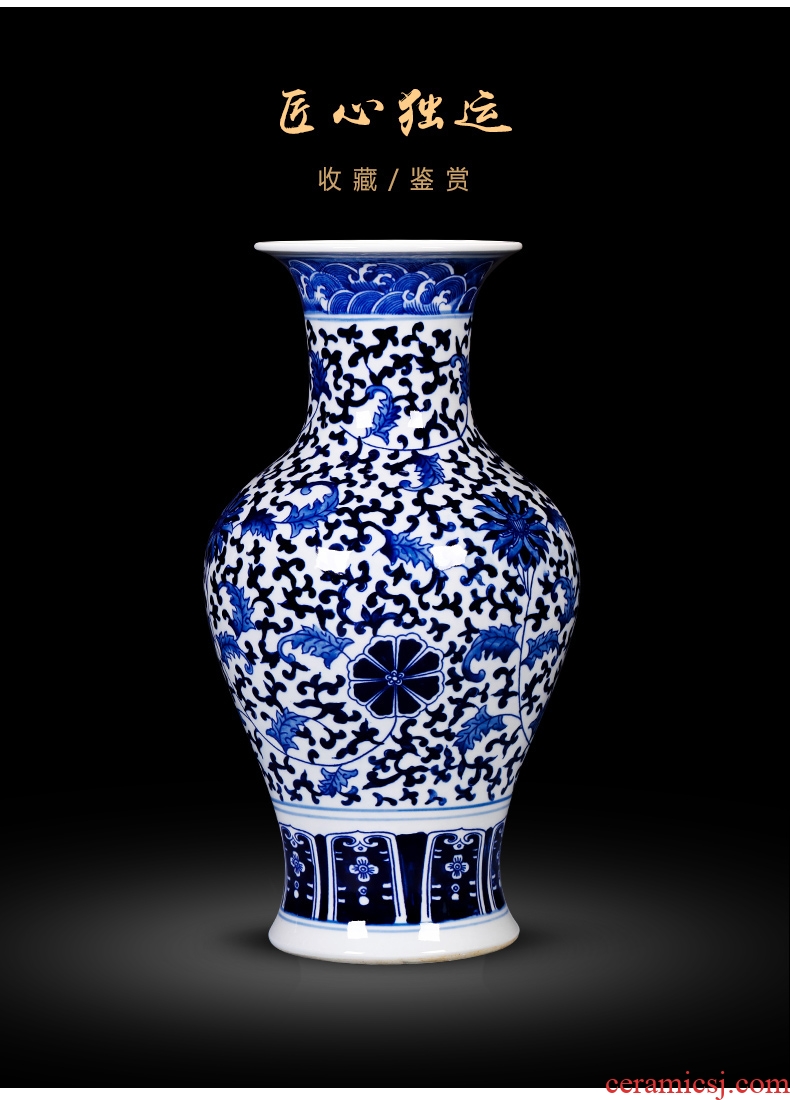 Jingdezhen blue and white porcelain ceramic vases, antique large flower arrangement of Chinese style living room TV cabinet home decoration furnishing articles - 600938722049