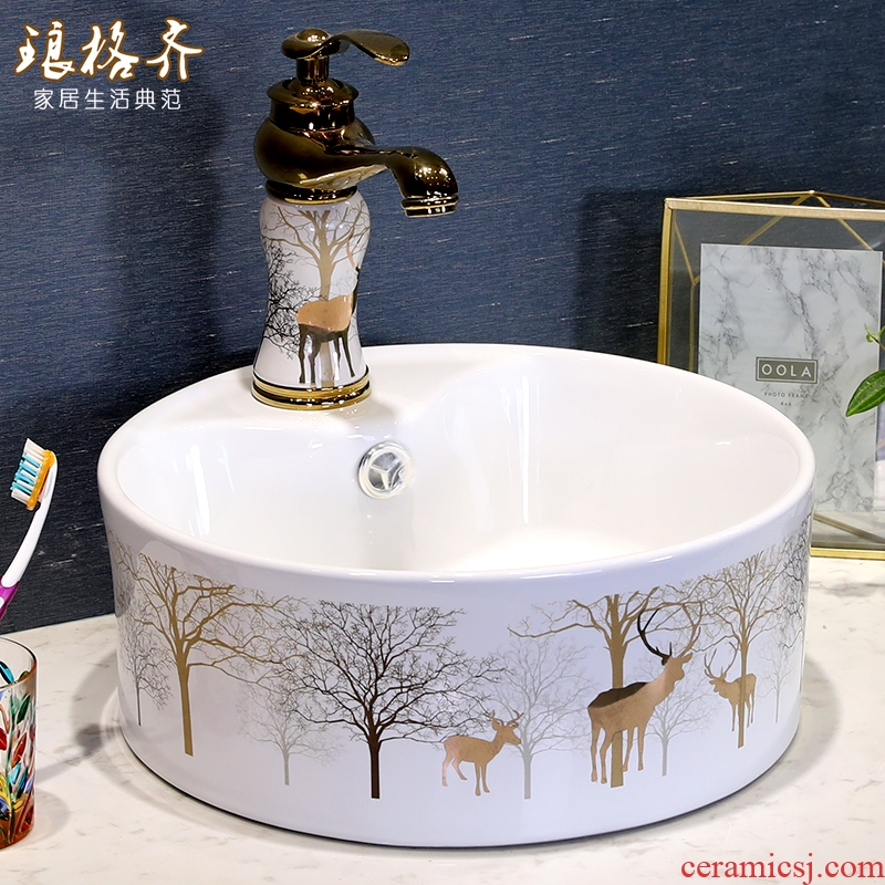 Golden deer on the basin of northern wind toilet lavatory basin basin sink single ceramic household art