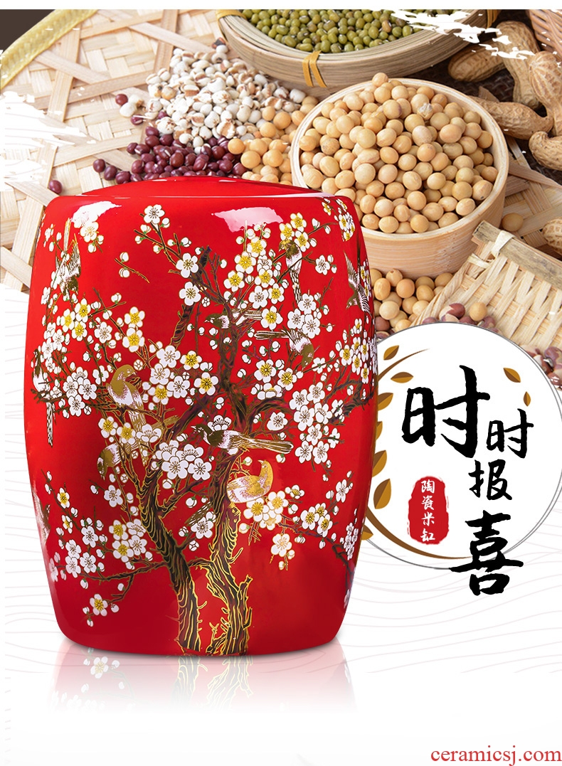Jingdezhen ceramic barrel with cover sealed container insect-resistant can save box meter 20 jins home small 10 jins ricer box
