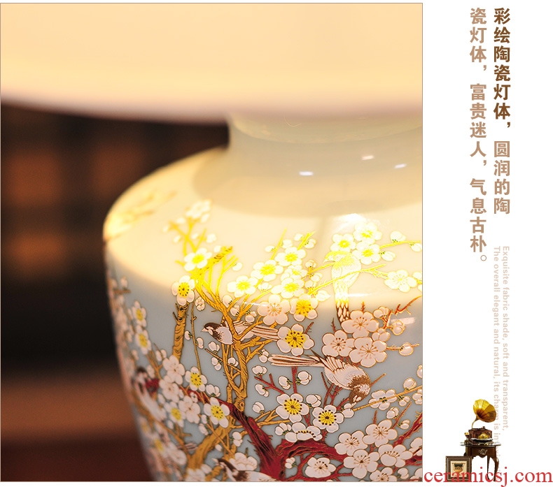 LED lamp All copper ceramic desk lamp of bedroom the head of a bed creative move hand - made painting of flowers and a sitting room, a study of new Chinese style lamp