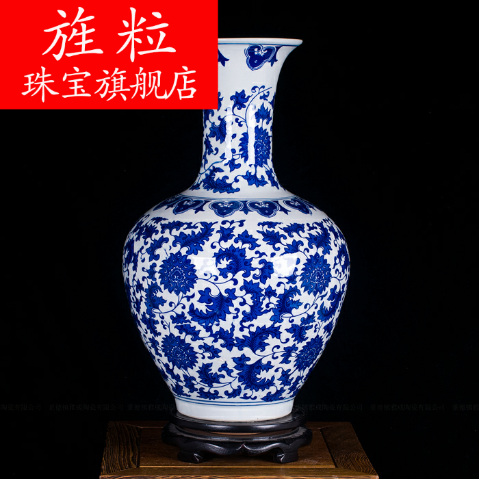 Continuous grain of jingdezhen ceramic general large as cans of blue and white porcelain vase modern vogue to live in the living room