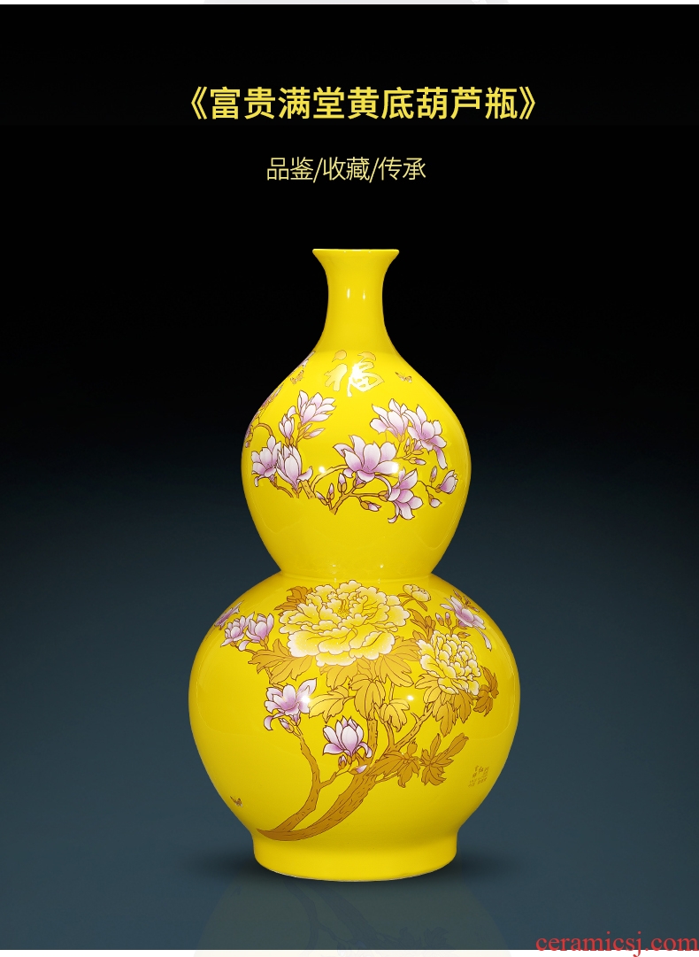 Jingdezhen chinaware bottle gourd vase China red and yellow Chinese Angle several furnishing articles home decoration large living room