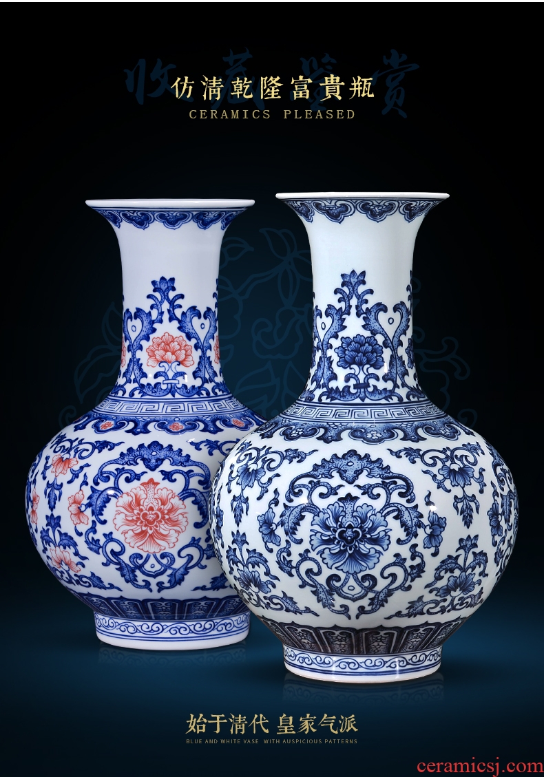Jingdezhen ceramic floor large new Chinese blue and white porcelain vase dragon design home sitting room adornment is placed - 600305564220