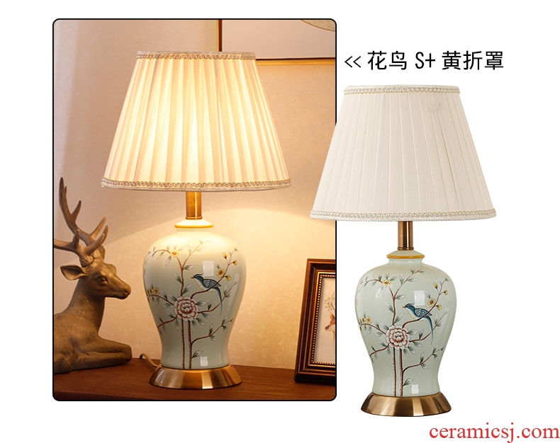 Ceramic lamp American bedroom living room study of new Chinese style restoring ancient ways European - style decorative lamps and lanterns is I warm bedside lamp