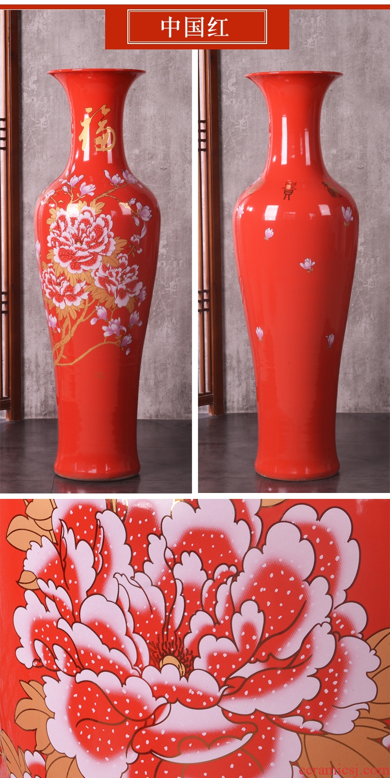 Jingdezhen ceramics red bottle gourd vases large new living room TV cabinet decoration of Chinese style household furnishing articles - 600875757881