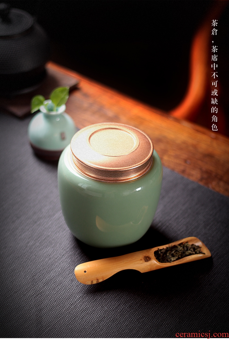 Large seal caddy longquan celadon tea pu 'er portable household ceramic tea pot storage tanks