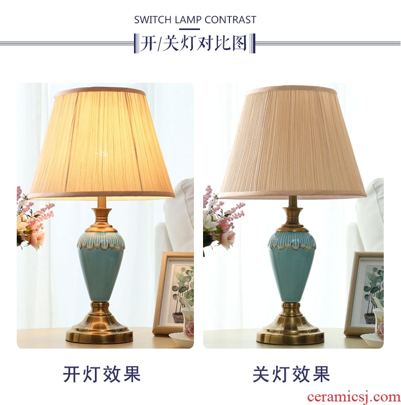 American desk lamp lamp of bedroom the head of a bed contracted and I ceramic move remote control warm light sweet and romantic wedding room decoration