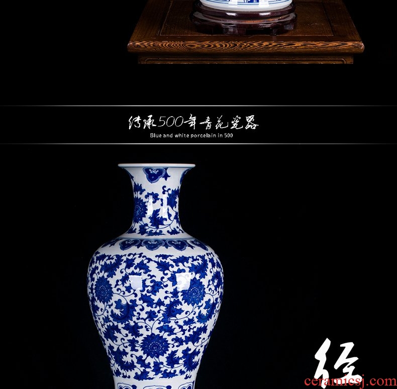 Continuous grain of jingdezhen ceramic general large as cans of blue and white porcelain vase modern vogue to live in the living room