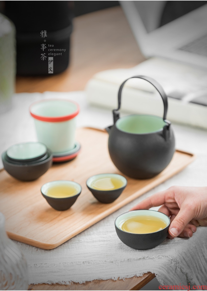 Evan ceramic pot of girder crack cup portable travel kung fu tea set office teapot outdoor small suit