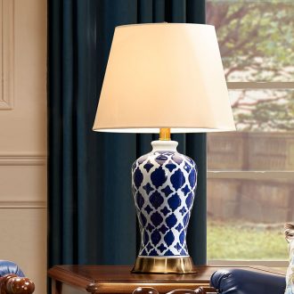 New Chinese style blue light blue and white porcelain ceramic desk lamp lamp of bedroom the head of a bed I and contracted American key-2 luxury example room living room