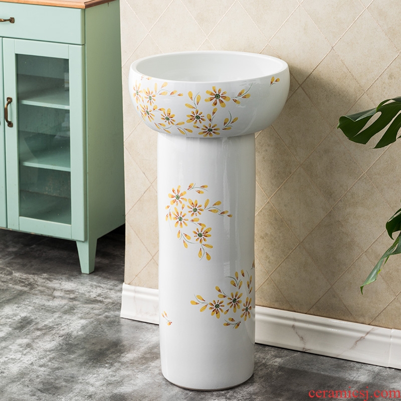 Ceramic column type lavatory one pillar lavabo bathroom floor balcony column basin
