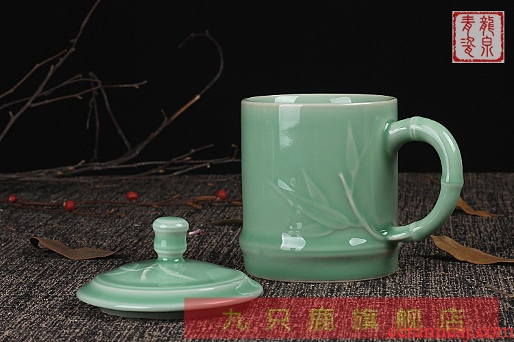 Longquan celadon tea gifts home men and women make tea cup with cover large glass ceramics cup made personal meeting