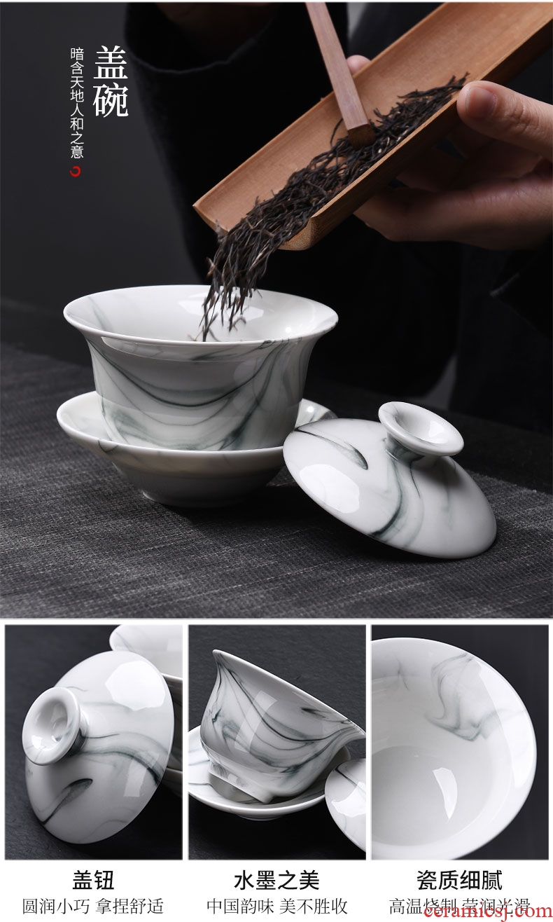 Tao blessing ink zen ceramic tea set household ink kung fu tea teapot teacup tea bag mail