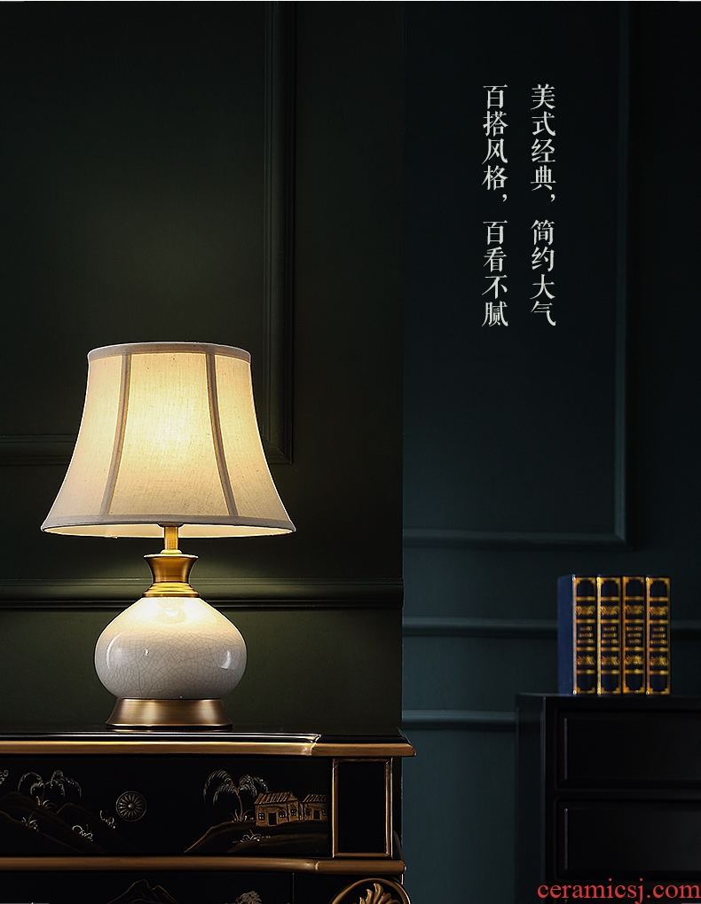 American desk lamp ceramic decoration art designer copper whole sitting room is I and contracted pure color bedroom lamps and lanterns of the head of a bed