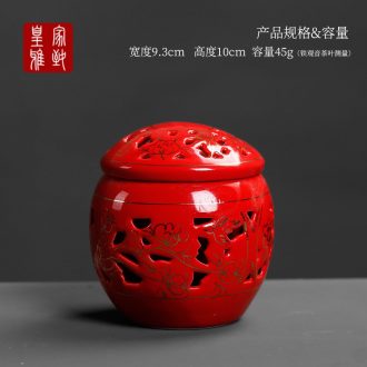 Royal elegant wedding double hollow out caddy ceramic large red seal pot store content receives gifts