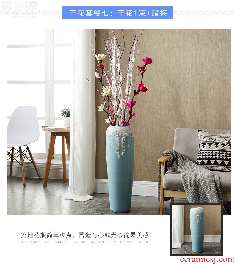 Nordic vase landing, the sitting room is I and contracted dry flower arranging flowers blue ceramic furnishing articles, decorative tall TV ark - 598117661249