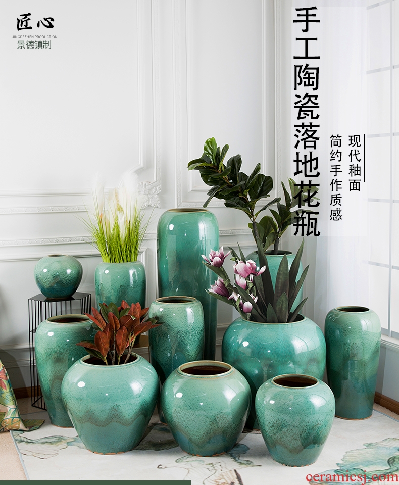 Restoring ancient ways of jingdezhen ceramic furnishing articles sitting room be born creative coarse pottery big vase crafts new Chinese style is contracted flower arrangement - 603685498770