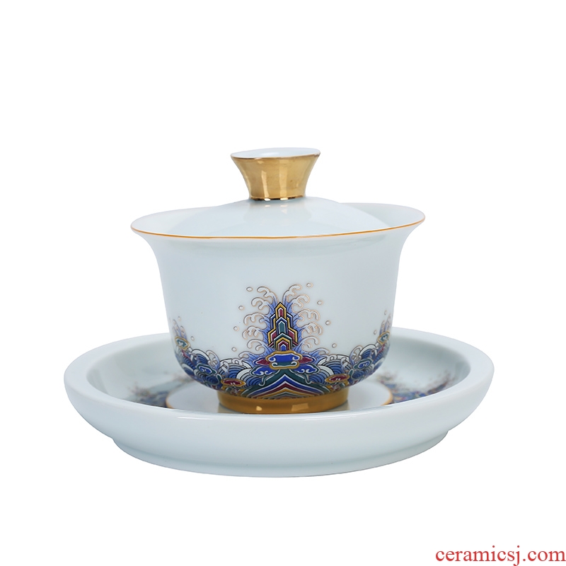 Auspicious edge porcelain enamel painted tureen large three teacup saucer only make tea cup pot of white porcelain kung fu tea set