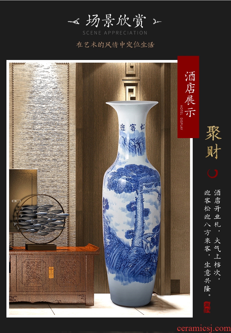 Jingdezhen hand - made general blue and white porcelain jar ceramic vase furnishing articles large Chinese style living room home decoration - 598089024520