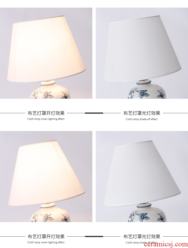 New Chinese blue and white porcelain lamp classical luxury vintage American ceramic bedroom the head of a bed lamp is contracted and contemporary sitting room