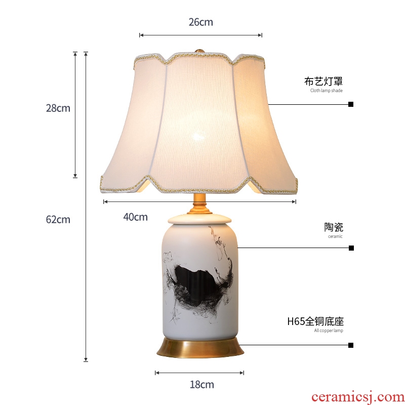 New Chinese style full copper ceramic desk lamp sitting room bedroom bed room artical contracted warmth decoration lamp