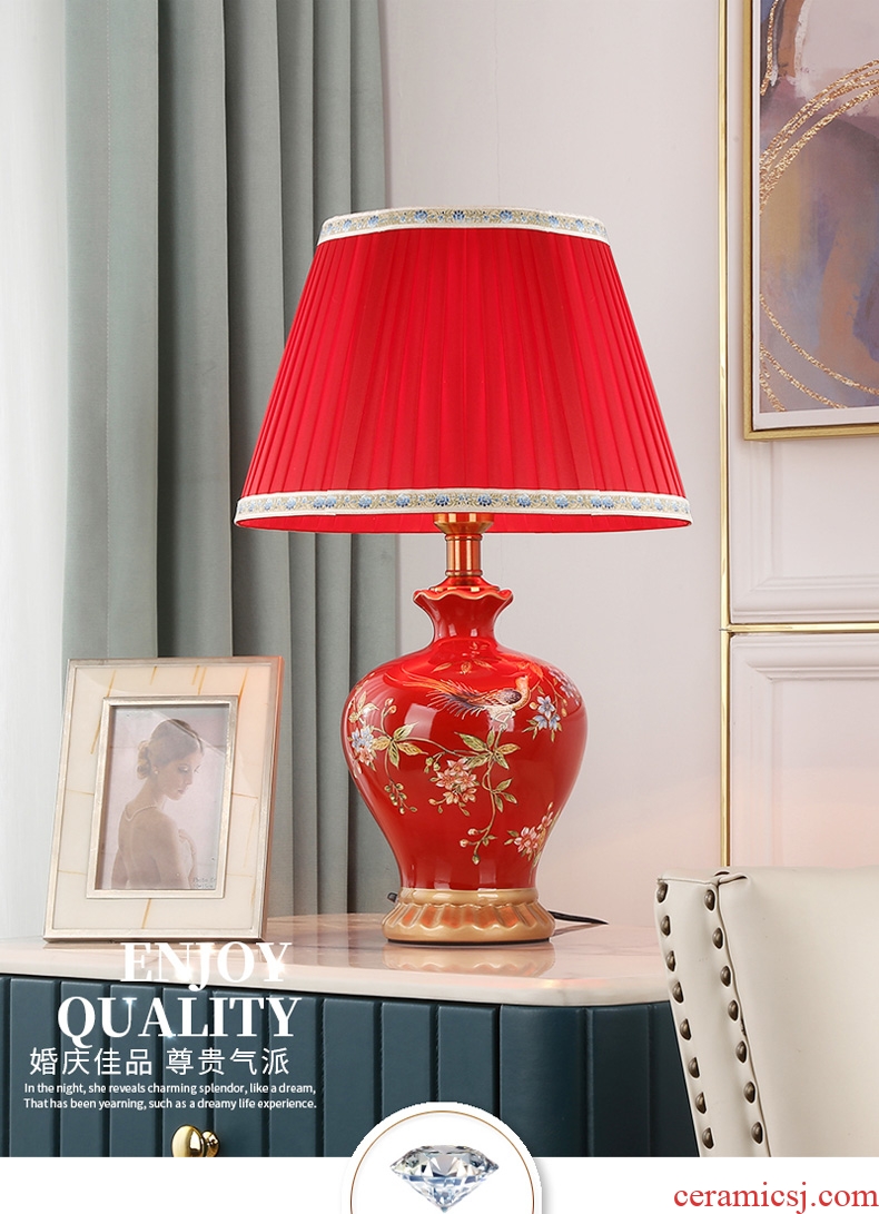 The bedroom nightstand lamp with Chinese style is I ceramic creative taste sweet and romantic wedding room lamp dowry marriage