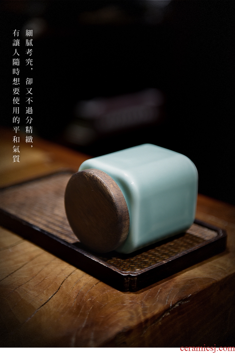 Longquan celadon caddy wooden cover POTS contracted new Chinese style tea warehouse inventory storage tank ceramic seal tank packing box