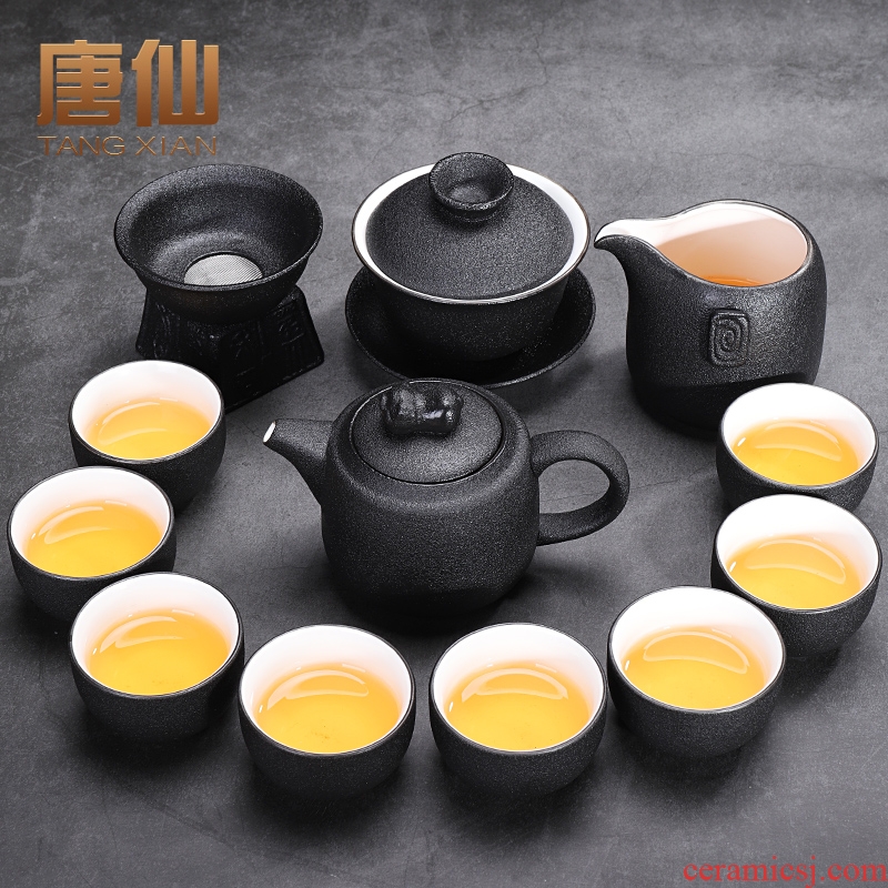 Tang Xian black pottery tea set home sitting room of kung fu tea tureen ceramic teapot tea, tea ceremony with zero
