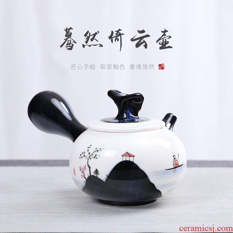 Imperial springs up ceramic teapot side household hand - made long handle pot single pot with tea filter remove kung fu tea set
