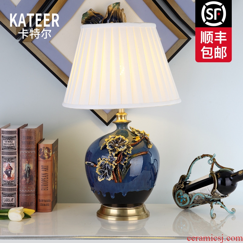 Cartel colored enamel lamp sitting room key-2 luxury type copper ceramic lamp is acted the role of creative villa of bedroom the head of a bed