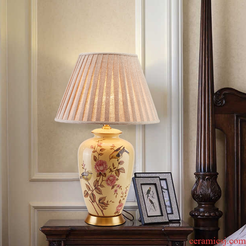American ceramic desk lamp sitting room European - style rural study atmospheric new Chinese style villa hotel full copper lamp of bedroom the head of a bed