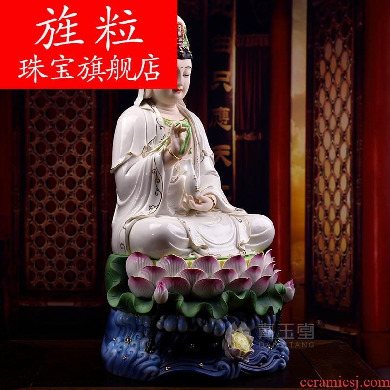 Bm ceramic avalokitesvara worship Buddha furnishing articles household small color 22 inches three guanyin