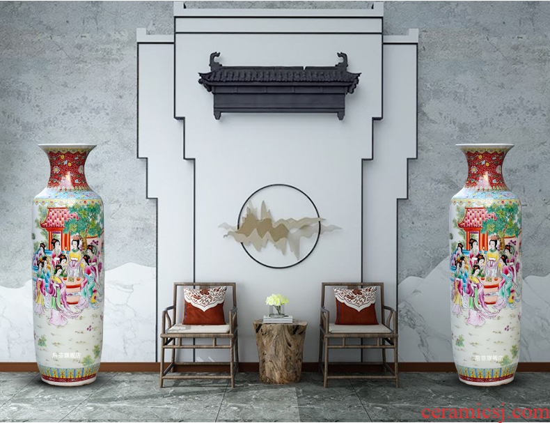 Jingdezhen ceramics hand - made pastel jinling twelve women of landing the big vases, Chinese style living room decorations furnishing articles