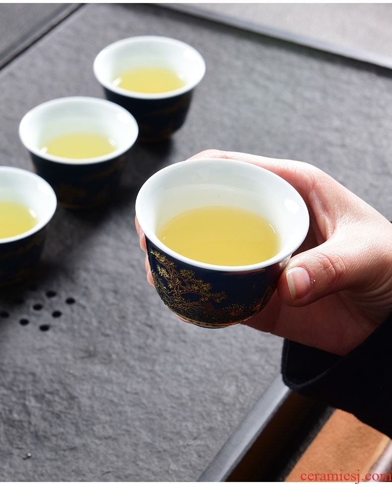 Tao blessing ji blue glaze ceramic tea set with blue and white porcelain cups kung fu tea masters cup tea cups
