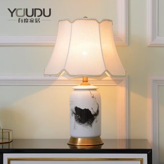 New Chinese style full copper ceramic desk lamp sitting room bedroom bed room artical contracted warmth decoration lamp