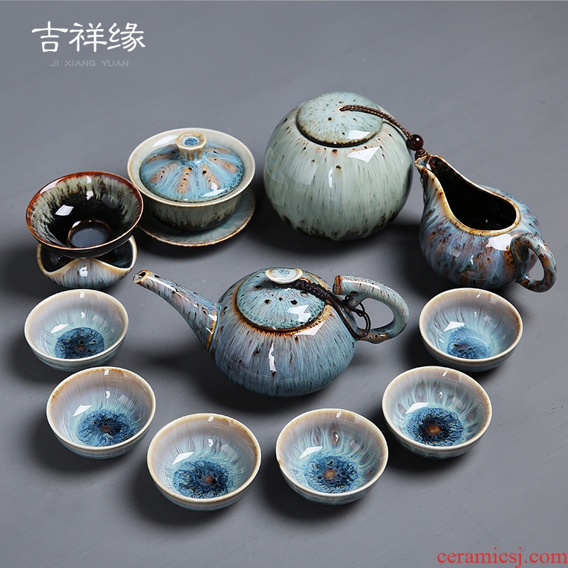 Auspicious edge kiln kung fu tea red glaze, the suit household whole teapot teacup masterpieces ceramic building light tea set